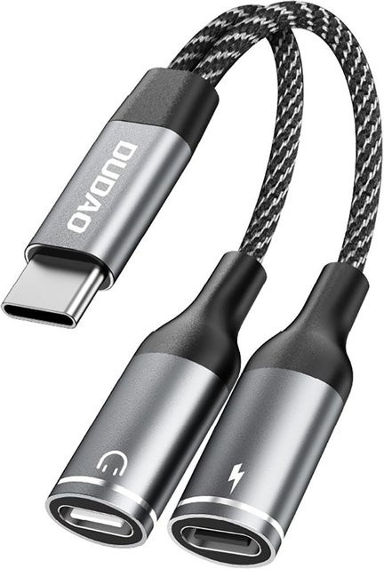 Dudao 2-in-1 USB-C-Adapter für Strom und Kopfhörer mit 3,5 mm Klinke, Grau - Bild 1