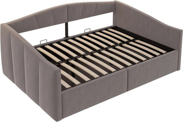 KOMHTOM Polsterbett Sofabett mit hydraulischer Lagerung und Lattenrost in Grau, Samt mit Streifen, B/T/H: 140 x 200 cm