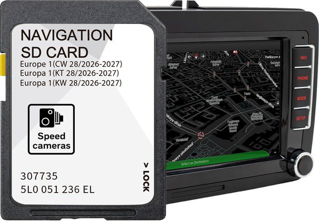NAVINESA SD-Karte mit 32GB Speicher für GPS Navigation MIB2 Media Discover, UK Europa-Karte für Skoda Octavia Superb Fabia Rapid und Audi A1, Schwarz - Bild 1
