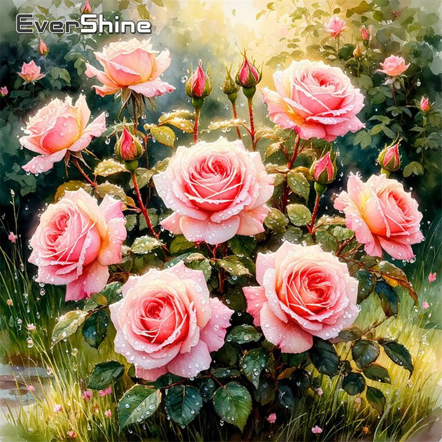 EverShine Diamantmalerei-Set Blumen und Sonnenuntergang mit Rose als Vollquadratisches Mosaik-Bild für deine Heimdekoration, B/H: 20 x 20 cm - Bild 1
