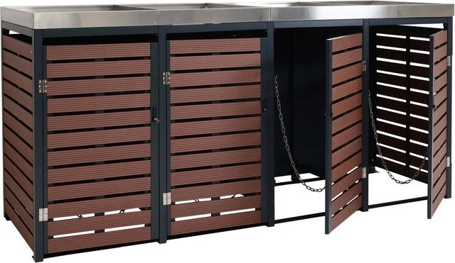 Proregal 4er Mülltonnenverkleidung mit Pflanzkasten aus WPC in Walnuss-Holzoptik, H x B x T: 124 x 265 x 84 cm - Bild 1