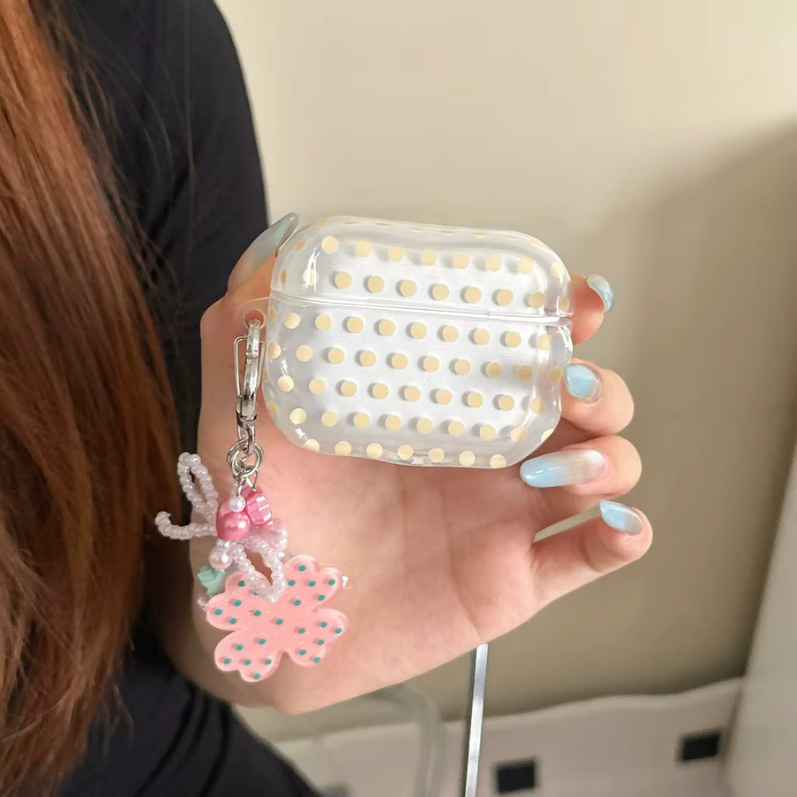 Transparente Schutzhülle für Apple AirPods 2 3 4 Pro Pro2 Pro3 mit Minzgrün und Gelbem Polka-Dot-Schleife-Glücksklee-Design - Bild 3