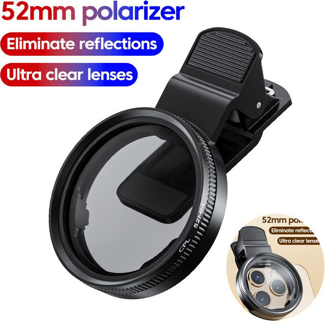 elough CPL Universal Clip-Handyobjektiv mit 52 mm kreisförmigem Polarisationsfilter für iPhone, Samsung und Smartphones, Schwarz - Bild 1
