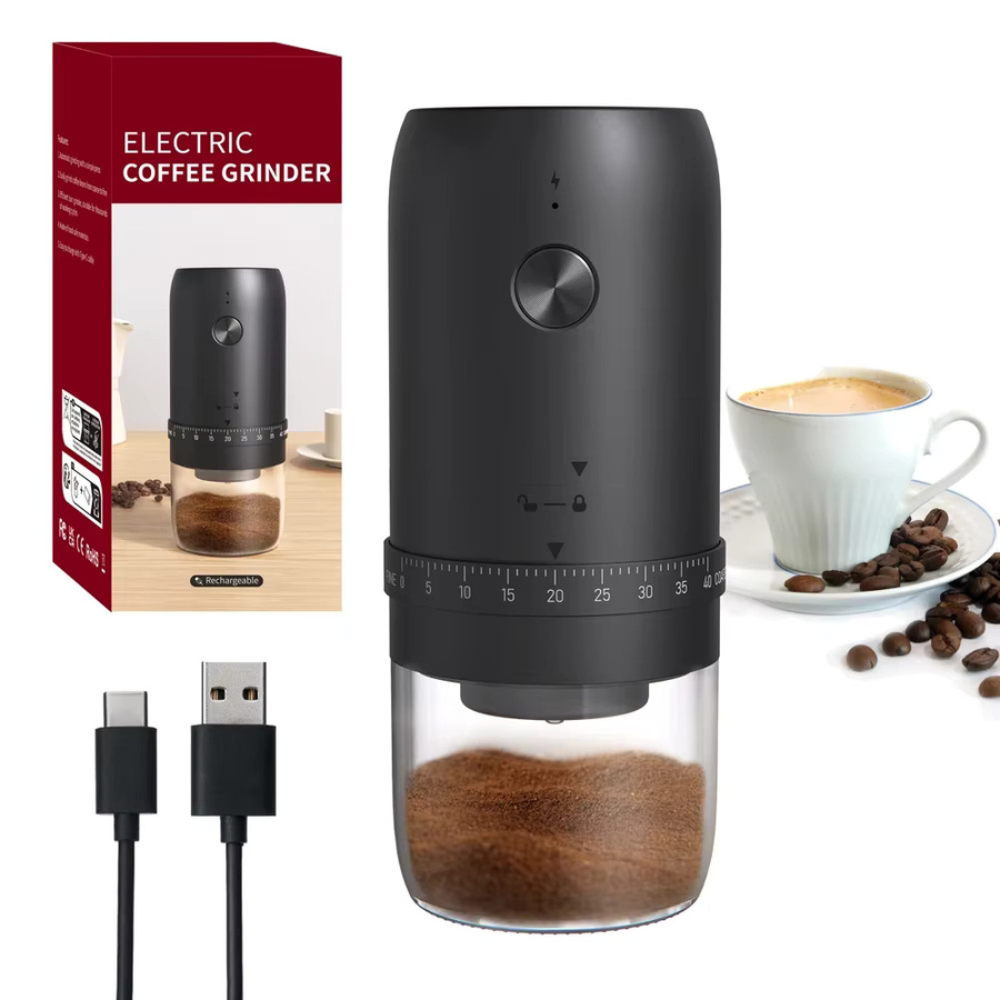 Kabellose elektrische Kaffeemühle von kawu in Schwarz mit 40 einstellbaren Mahlgraden für Espresso und French Press - Bild 2