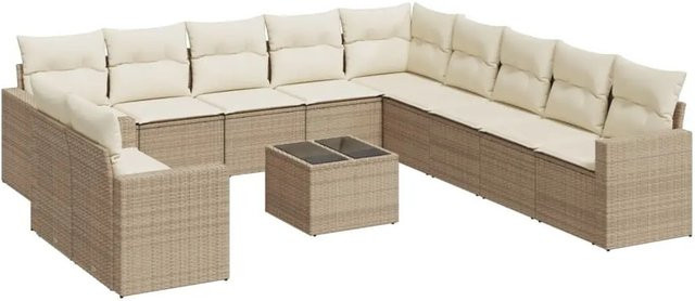 vidaXL 12-tlg. Garten-Sofagarnitur in L-Form aus Poly-Rattan mit Kissen in Beige - Bild 1