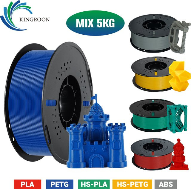KINGROON 3D-Filament Multi-Pack Combo PLA PETG ABS HS PLA PETG Schwarz 1,75 mm 5 kg - Bild 1