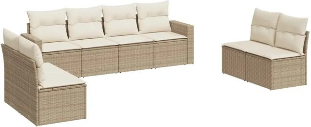 vidaXL 8-teilige Garten-Sofagarnitur in L-Form aus Poly-Rattan und pulverbeschichtetem Stahl mit Sitz- und Rückenkissen in Beige-Creme - Bild 1