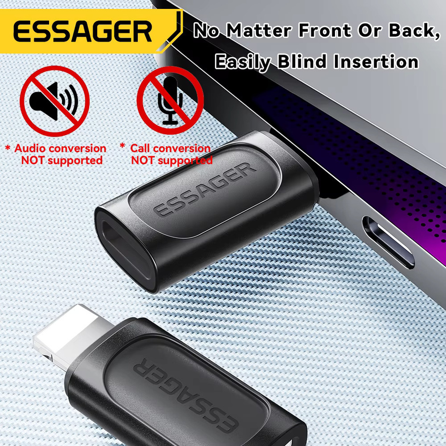 Essager USB Typ C zu Lightning OTG-Adapter mit 20W PD Schnellladung, Farbe Schwarz, kompatibel mit iPhone 15 14 13 12 Pro Max - Bild 2