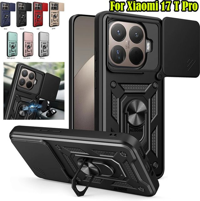 Robuste Panzer Schiebekamera-Schutzhülle für Xiaomi 17 15 14 13 T Pro Max POCO X8 X7 F8 M7 Pro Ultra mit Magnetring-Ständer und TPU-Abdeckung in Schwarz und Blau - Bild 1