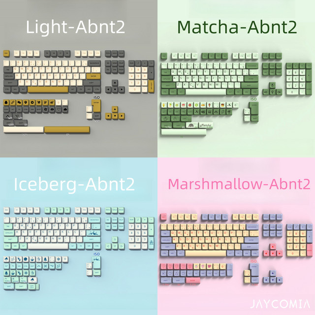 Jaycomia Abnt2 Brasilien Portugiesische Tastenkappen Iceberg Light Matcha XDA PBT Tastenkappen mit 7u Space Bar und ISO Layout für mechanische Tastaturen in Weiß, Grün und Multicolour - Bild 1