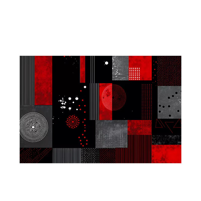 VIKAMA Luxus Kunstteppich Schwarz-Rot in abstrakter Optik, rutschfeste Bodenmatte für Wohnzimmer und Schlafzimmer, B/T: 60 x 40 cm - Bild 2