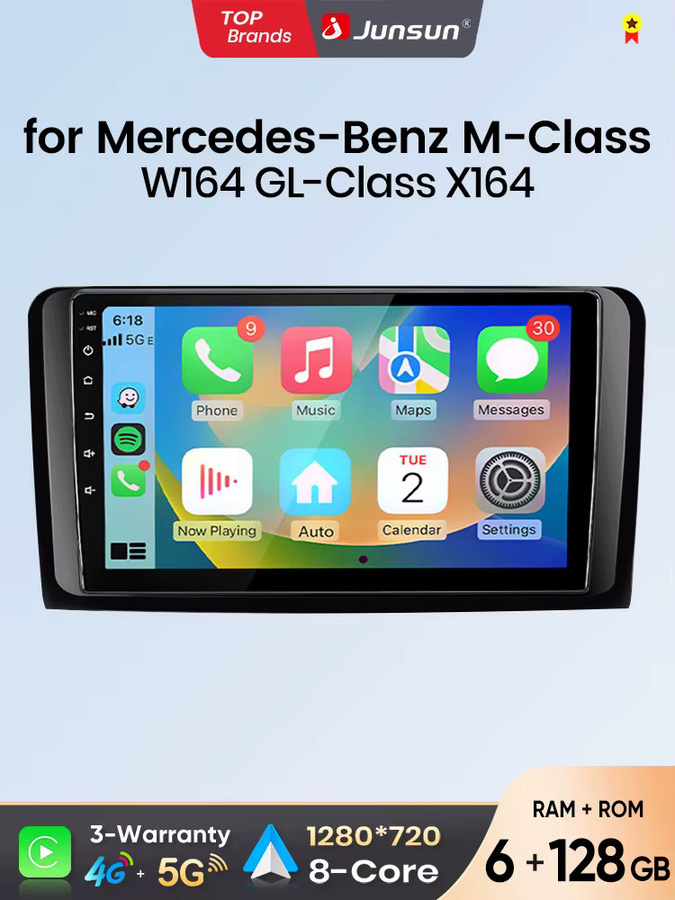 Junsun Android Auto Autoradio für Mercedes Benz M-Klasse W164 und GL-Klasse X164 mit Wireless Apple CarPlay, IPS Touchscreen Multimedia Videoplayer, 2 Din Head Unit, Schwarz - Bild 4