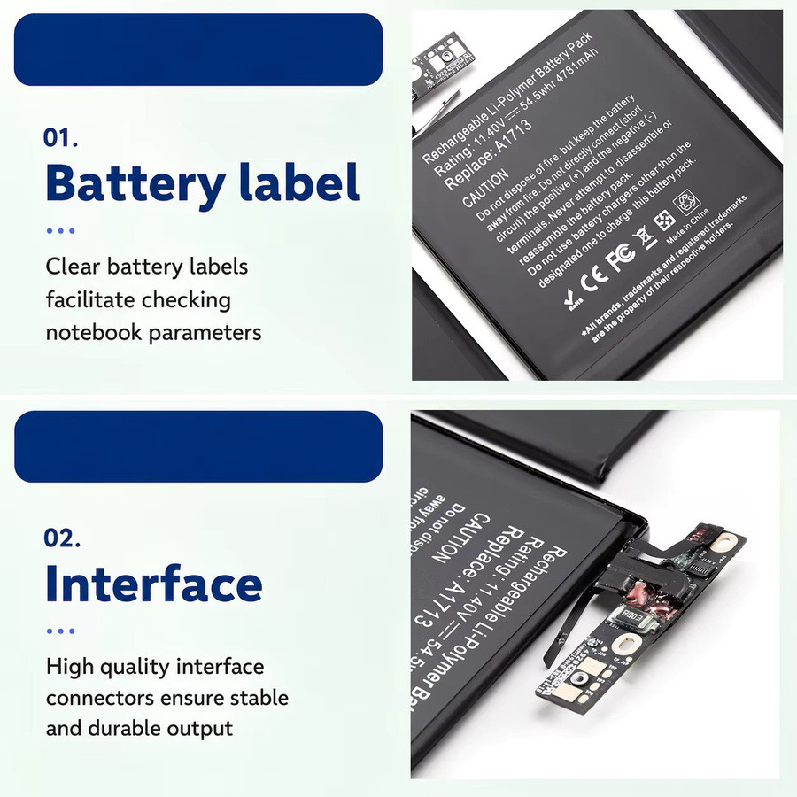 Apple A1713 Ersatzakku für MacBook Pro 13 Zoll A1708 (2016-2017) EMC 2978 EMC 3164 MLL42LL, Schwarz - Bild 6
