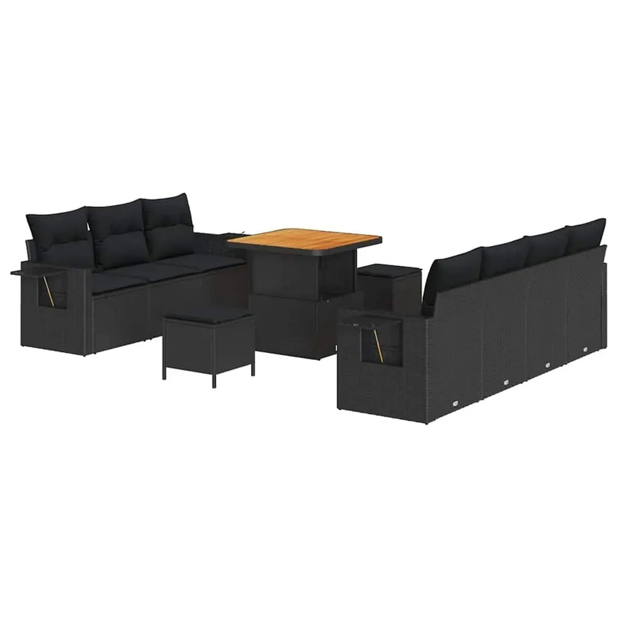 vidaXL Garten-Sofa-Set 10-teilig aus Poly-Rattan und Stahl in Schwarz mit Polstern und Tisch - Bild 2