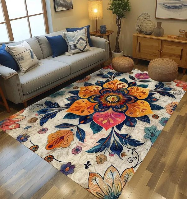 Blauer Boho-Teppich im türkischen Stil von Lodestar, mehrfarbig, floral, rutschfest, aus Polyester, B/T/H: 145 x 75 x 1 cm - Bild 1