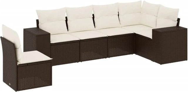 vidaXL 6-teilige Garten-Sofagarnitur in L-Form aus braunem PE-Rattan mit Sitzkissen und Rückenkissen - Bild 1