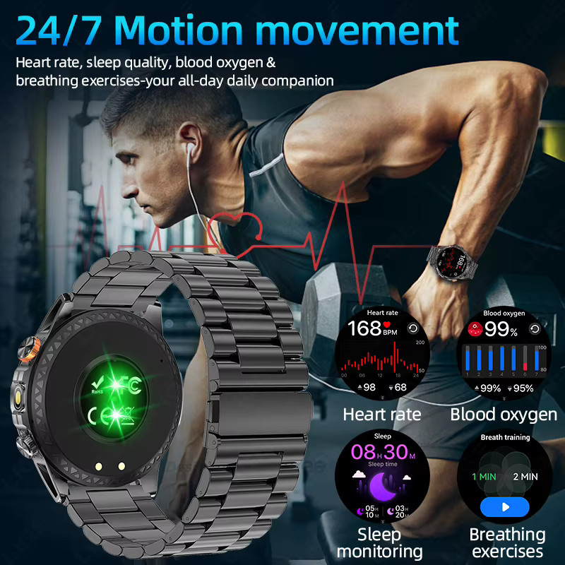 LIGE Outdoor Sport Smartwatch für Herren in Schwarz mit 1000mAh Akku, Bluetooth-Anruffunktion, wasserdicht und integrierter Taschenlampe - Bild 3