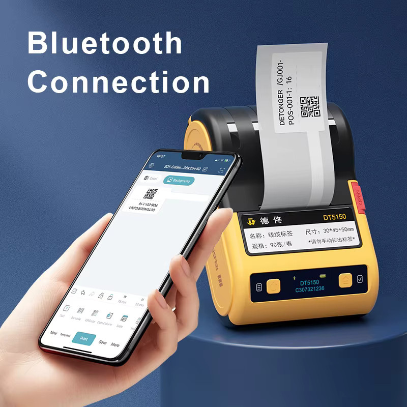 DETONGER DT5150 Mini Tragbarer Intelligenter Thermo-Flachbanddrucker mit Bluetooth für Barcodes, QR-Codes und Aufkleber, kompatibel mit Android und iOS - Bild 3