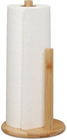 Relaxdays Küchenrollenhalter aus Bambus in Braun mit Abrollstopp, Breite: 28 cm, Tiefe: 14,5 cm
