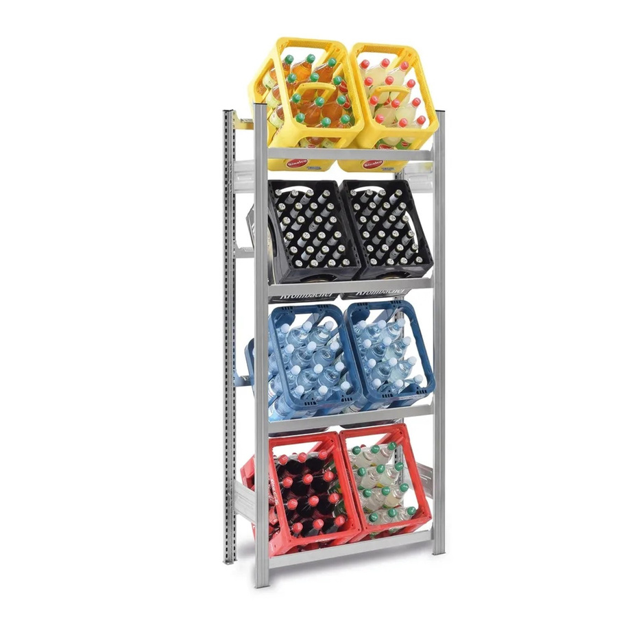 PROREGAL Getränkekistenregal Stecksystem T-Profil aus verzinktem Stahl, Farbe Silber, H x B x T: 175 x 75 x 30 cm, 4 Ebenen, Fachlast 100 kg - Bild 2