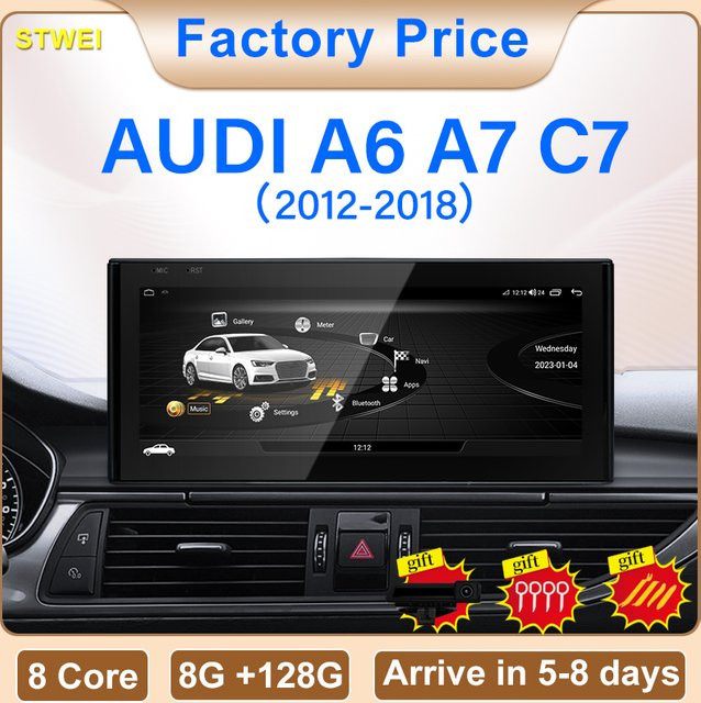 STWEI Android 14 Multimedia-Navigationssystem mit 12,3 Zoll Display für Audi A6 A7 C7 S6 S7 (2012-2018) inklusive Wireless CarPlay, GPS und Rückfahrkamera, Schwarz - Bild 1