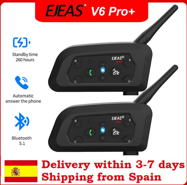 EJEAS V6 Pro Bluetooth Helm Intercom Set mit Musikplayer und IP67 Wasserdichtigkeit in Schwarz - Bild 1