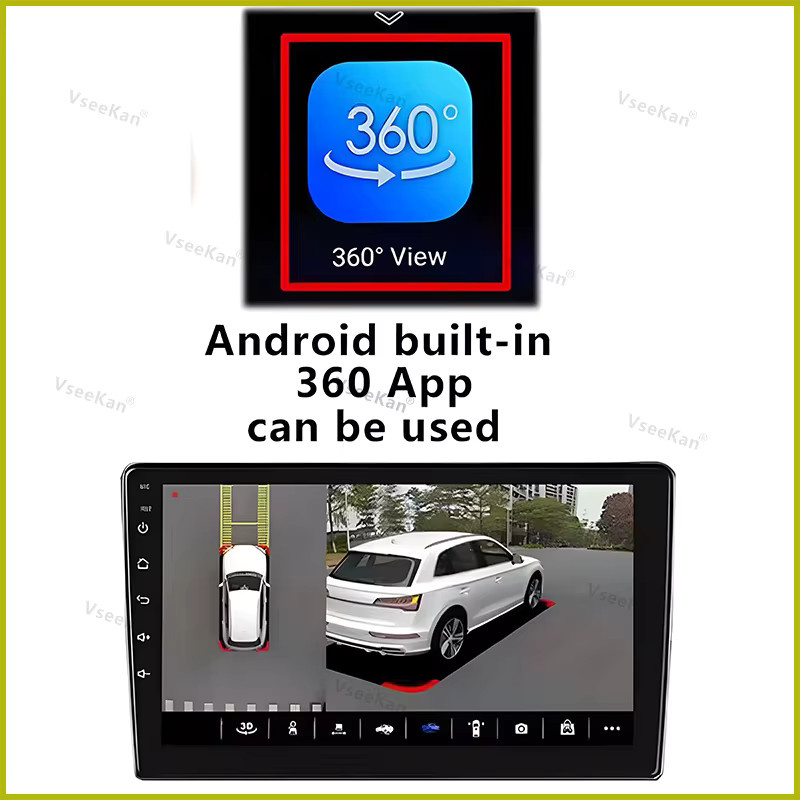 WDR 360-Kamera für Android Multimedia mit 360 Grad Panoramiksystem, 8K Super HD 3D AHD1080P 720P Golden Fischauge, Schwarz, VseeKan - Bild 3