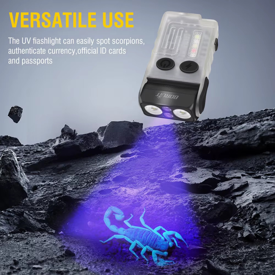 Boruit v20 LED Taschenlampe mit 180 Grad Drehung, UV-Licht, Magnet, Piepton-Alarm und USB-C wiederaufladbarem Akku in Blau - Bild 2