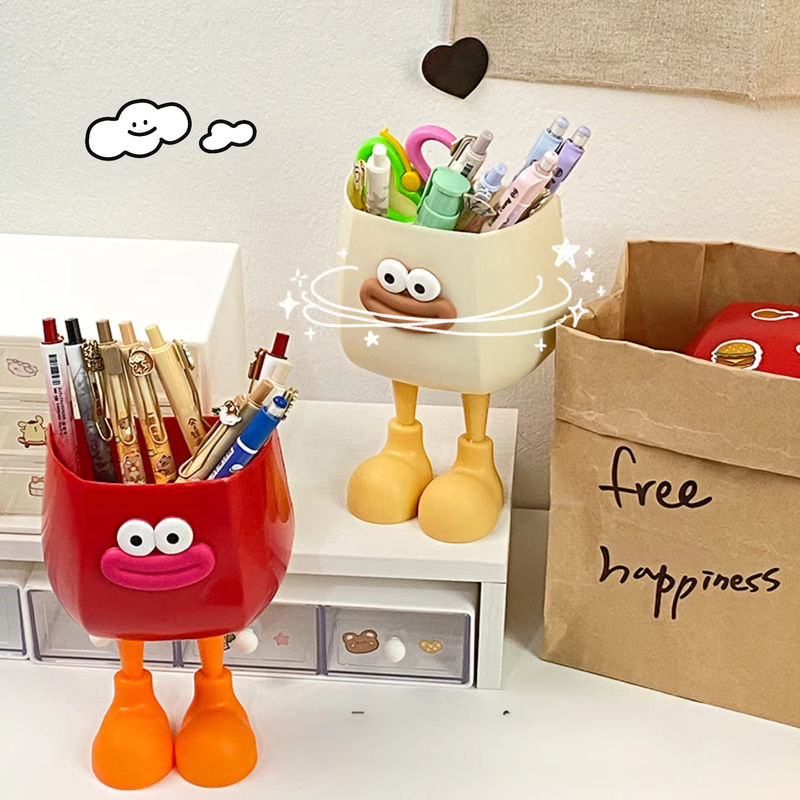 Kreative Desktop Aufbewahrungsbox aus Kunststoff als DIY Ornament und Stifthalter in Creme und Rot - Bild 3