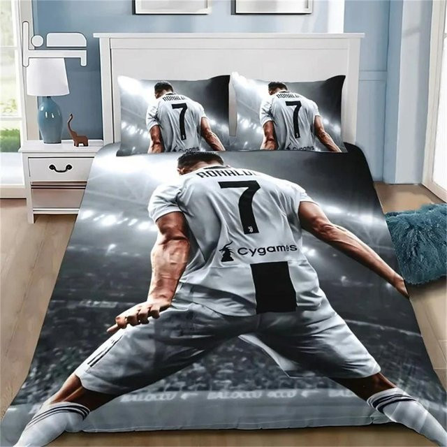 YglEight 3D Fußball CR7 Bettwäsche-Set aus Mikrofaser mit Kissenbezügen, Farbe: Weiß, B/H: 135 x 200 cm - Bild 1