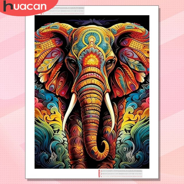 HUACAN Diamantmalerei Elefant für Erwachsene, buntes Diamant-Mosaik als Wanddekoration, B/H: 30 x 20 cm - Bild 1