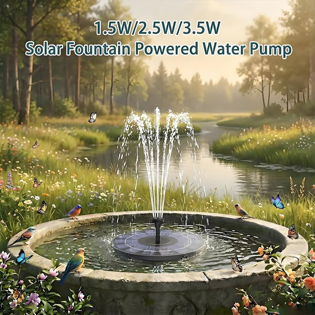 AISITIN Solarbetriebene Wasserbrunnenpumpe für Garten, Teiche und Aquarien, runde Vogelbadpumpe mit 1,5 W / 2,5 W / 3,5 W Optionen - Bild 1
