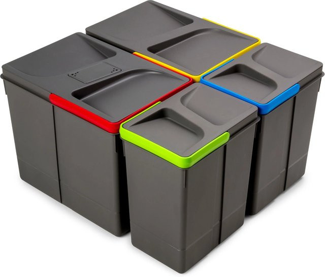 Emuca Recycle-Küchenschubladenbehälter mit geruchsdichtem Deckel in Anthrazitgrau, Set aus 2 Behältern mit 15 l und 7 l, Höhe: 26,6 cm - Bild 1