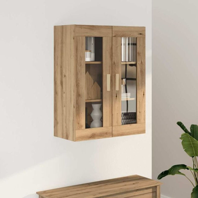 Hängeschrank Vidaxl in Eiche Natur Braun im Landhausstil mit Glas und Drehtüren, B/T/H: 69,5 x 34 x 90 cm - Bild 1