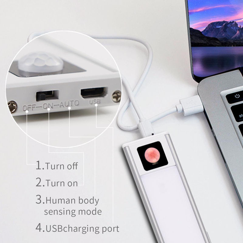 Rybakov Home Lighting USB-LED-Schrankleuchte aus Aluminium mit PIR-Bewegungssensor, silberfarben, wiederaufladbar - Bild 5