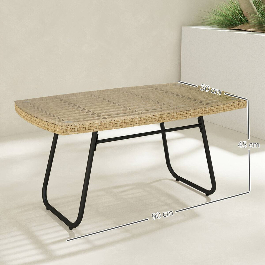 Outsunny Polyrattan Gartentisch mit Glasplatte in Braun, rechteckiger Beistelltisch für Garten, Terrasse und Balkon, UV-beständig, B/T/H: 90 x 50 x 45 cm - Bild 5