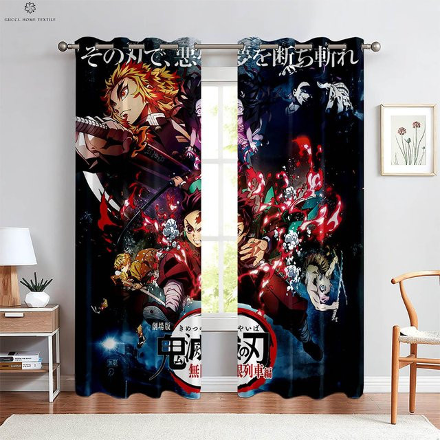 Yiran Furniture Anime Cartoon Mädchen Vorhänge, 2er-Set, Multicolor, Polyester, semi-transparent, Breite: 50 cm, Höhe: 130 cm - Bild 1
