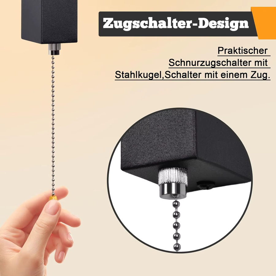 Moderne LED-Wandlampe in Schwarz mit Zugschalter, runde Wandleuchte aus Metall und Kunststoff für Wohnzimmer, Flur und Schlafzimmer, 6 W, Warmweiß 3000 K - Bild 3