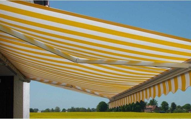 Elektrische Kassetten-Markise MCW H123 mit Volant, Farbe: Gelb/Weiß, B/T/H: 450 x 300 cm - Bild 1