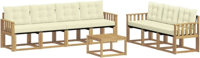 vidaXL Outdoor-Sofagarnitur 8-teilig in L-Form mit Kissen und Couchtisch aus Akazienholz in Weiß und Beige - Bild 1