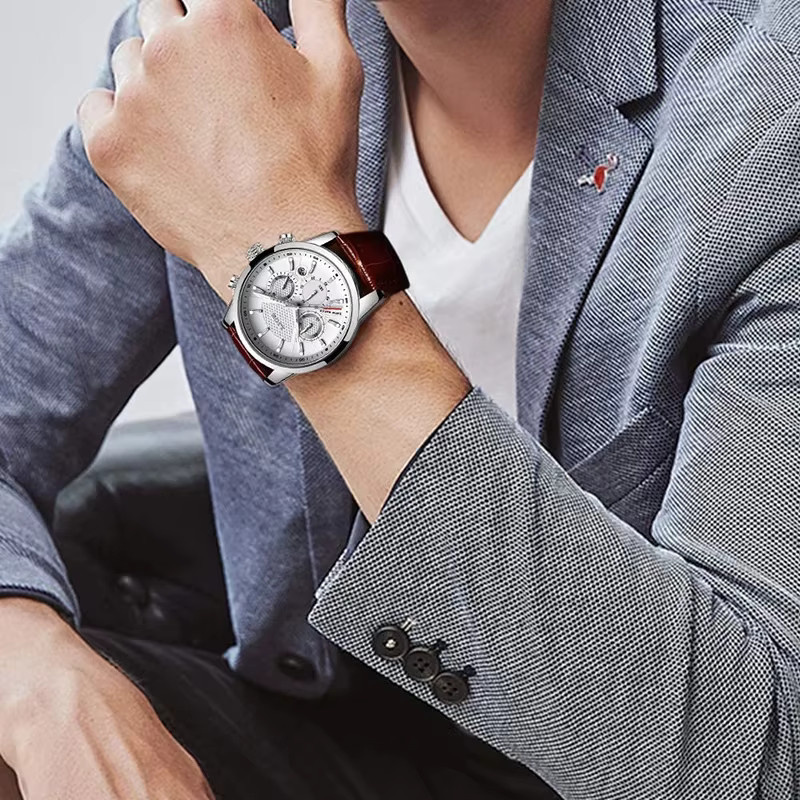 LIGE Chronograph, Quarz, Leder, Herren, Datum, Silber, Edelstahl - Bild 4
