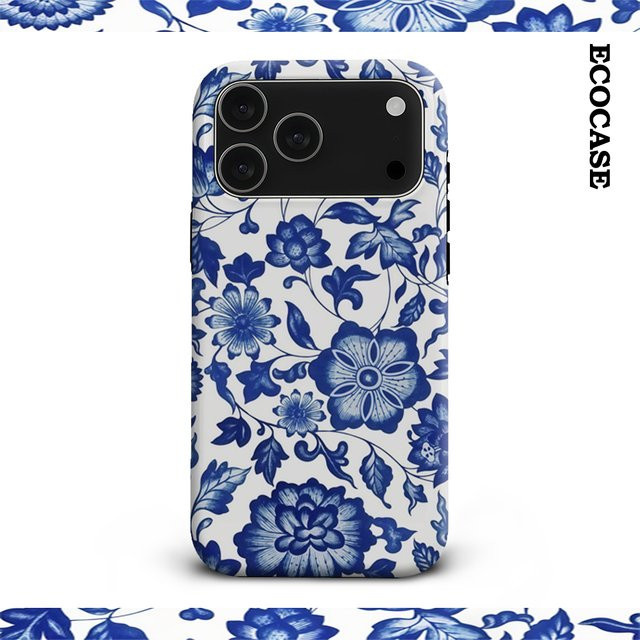Blaue iPhone Handyhülle mit Porzellan-Design für Apple iPhone 17 16 15 14 13 12 11 Pro Max Plus mit doppelschichtiger Rückseite - Bild 1