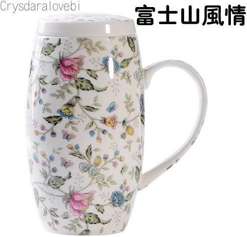 Taza Cafe Becher aus Echtknochenporzellan mit Deckel, Florale Bemalung, Multicolour, 700 ml - Bild 1