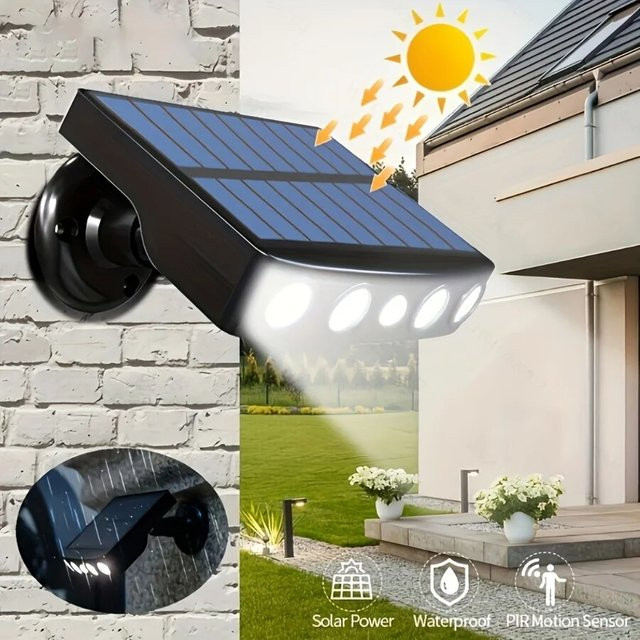 Wasserdichte Solar LED Sicherheitsleuchte mit Bewegungssensor und 3 Modi für Garten und Außenbereich, Farbe: Schwarz, Lichtfarbe: Warmweiß - Bild 1