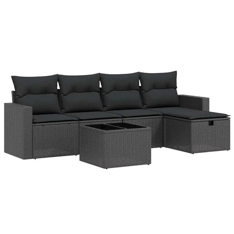 vidaXL 6-tlg Garten-Sofagarnitur aus Poly-Rattan in Schwarz mit UV-beständigen Kissen und pulverbeschichtetem Stahlgestell - Bild 3