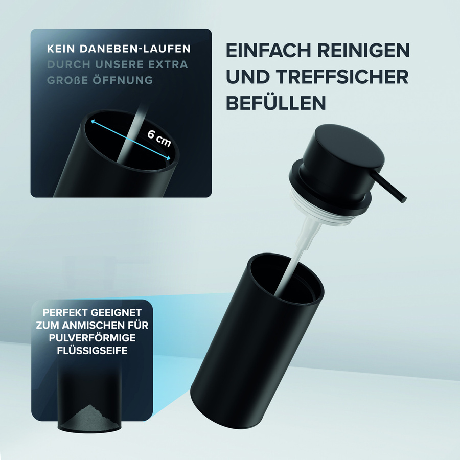 ovimar Seifenspender Haja Schwarz aus Edelstahl und Kunststoff mit Pumpe, Höhe: 14,0 cm - Bild 2