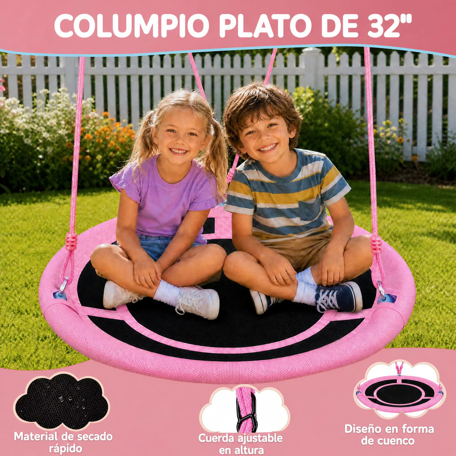 hotsizz 2-in-1 Outdoor-Kinderschaukel mit Korbschaukel und klassischer Schaukel, Pink, B/T/H: 207 x 179 x 147 cm - Bild 2