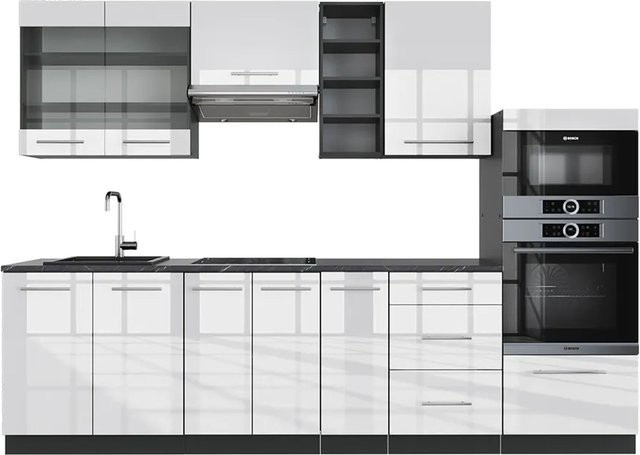 Vicco Fame-Line Küchenzeile in Weiß Hochglanz und Anthrazit, Breite: 280 cm - Bild 1