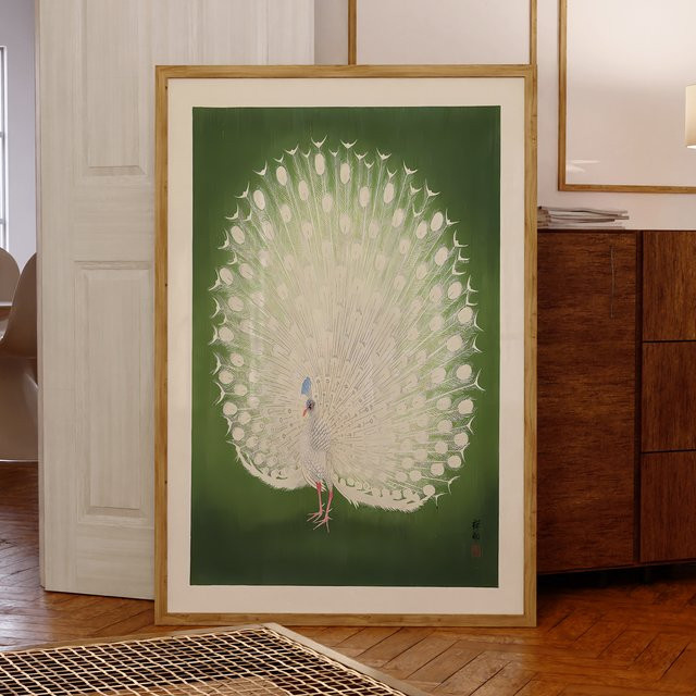 Ohara Koson Wandkunst Pfau in Grün mit Aluminiumrahmen als Leinwandgemälde - Bild 1