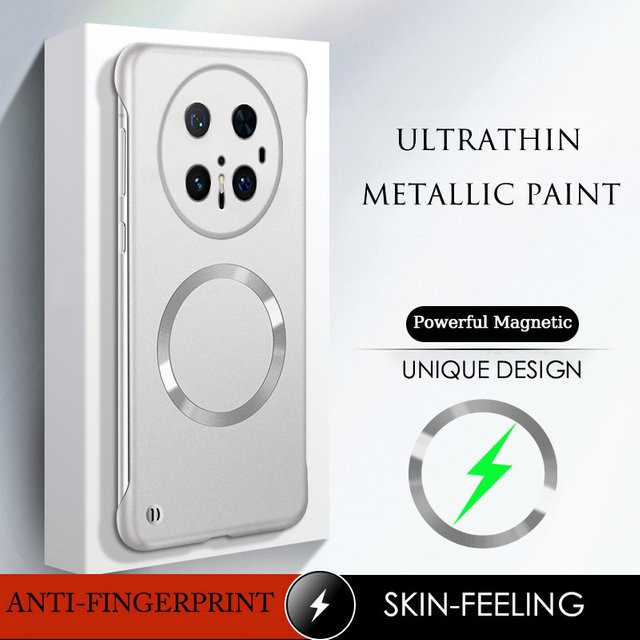 Magnetische Rahmenlose Schutzhülle für Huawei Mate 70 60 50 40 30 Nova 13 Pro aus Hart-PC in Schwarz und Silber - Bild 1